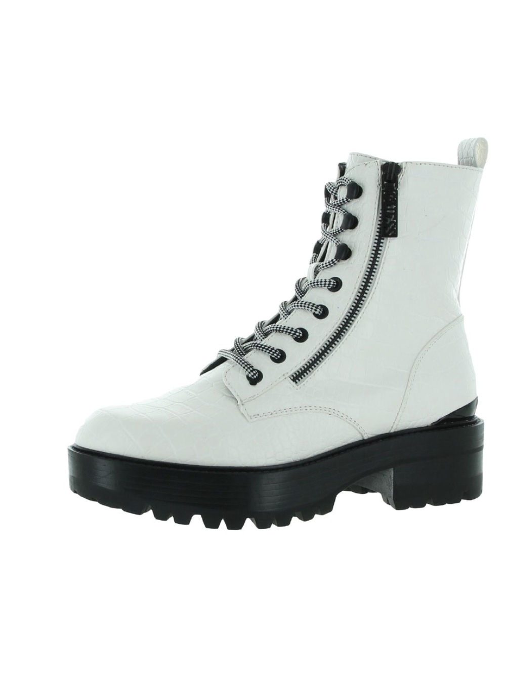 GUESS - White Lace-Up Combat Boot with Side Zip - Women’s size 10